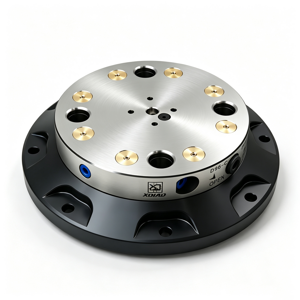 96mm circular quick-release plate and mounting base, suitable for 300–500mm diameter CNC rotary tables.